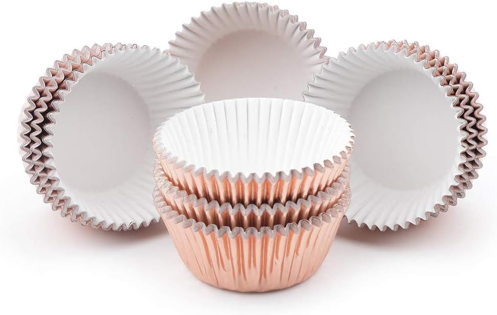 Gifbera Mini Rose Gold Foil Cupcake Liners Metallic Baking Cups, 300-Count