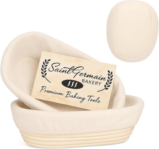 "Saint Germain Bakery Premium Round Bread Banneton Basket with Liner - Perfect Brotform Proofing Basket for Making Beautiful Bread (10"" Oval (2x count))"