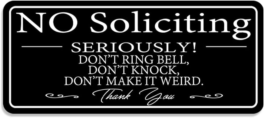 No Soliciting Sign for Home/Office, Modern Design 9x4 Inch Acrylic Sign, Self-Adhesive