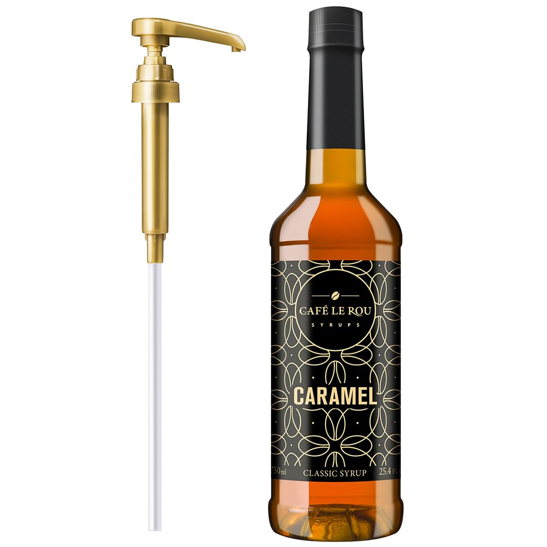 "NEW" Café Le Rou Caramel Classic Syrup - 25.4 oz, 1 Pack with 1 Gold Pump Dispensers 25.4 Fl Oz (Pack of 1)