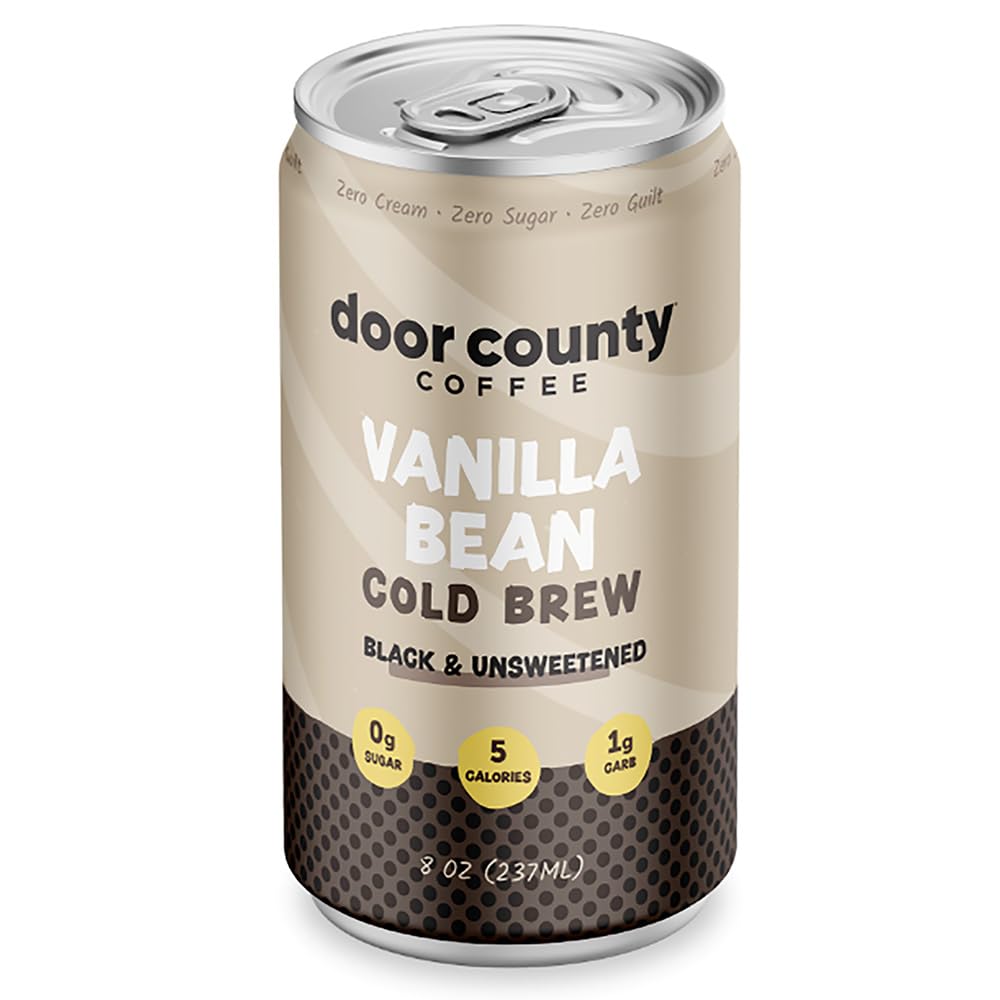 Door County Coffee Ready to Drink Canned Cold Brew Variety Pack - 8oz - 6 Pack - Cold Pressed Coffee, 5 Calories, Bold & Rich, Flavorful, 145mg Natural Caffeine