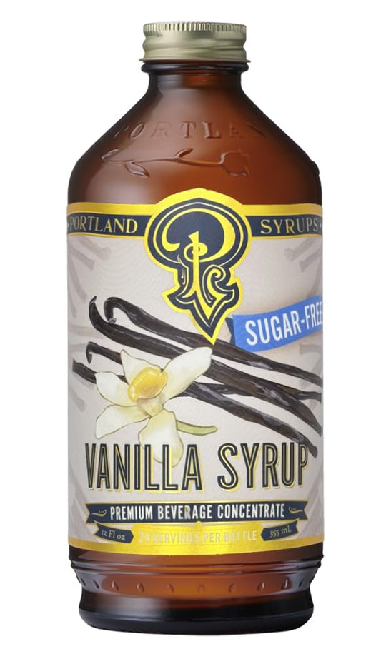 Portland Syrups Sugar-Free Vanilla Syrup - Smooth Creamy Classic Vanilla for Lattes, Cold Brew, Iced Tea, Smoothies, Desserts, No Artificial Aftertaste, 12 oz Bottle, 24 Servings Pack