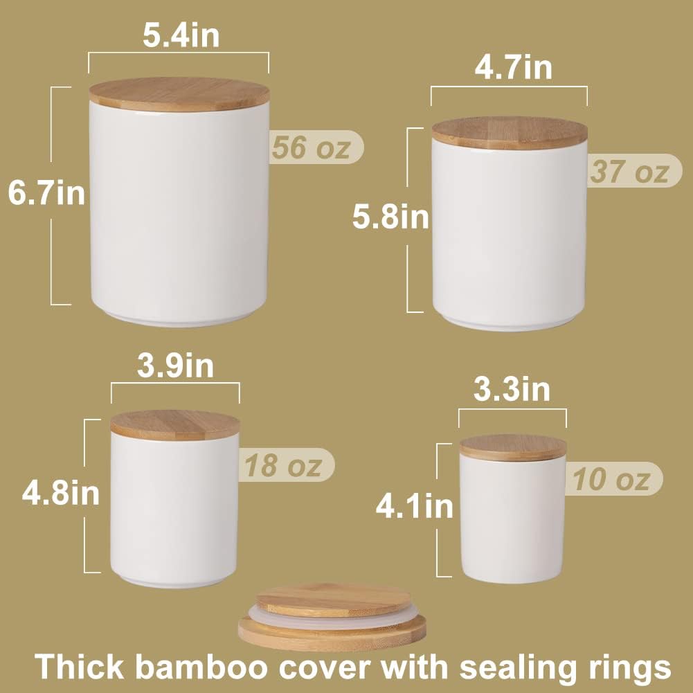 Sweejar Kitchen Canisters Ceramic Food Storage Jar Set, Stackable Containers with Airtight Seal Wooden Lid for Serving Ground Coffee, Tea, Herbs, Grains, Sugar, Salt - Set of 4 (Gray)