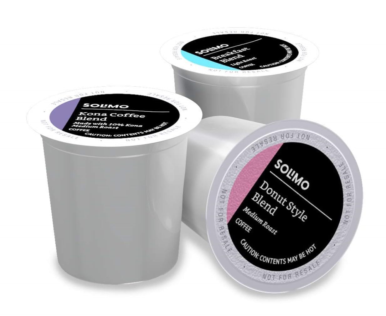 Amazon Brand - Solimo Variety Pack Light and Medium Roast Coffee Pods (Kona, Breakfast, Donut), Compatible with Keurig 2.0 K-Cup Brewers, 100 Count