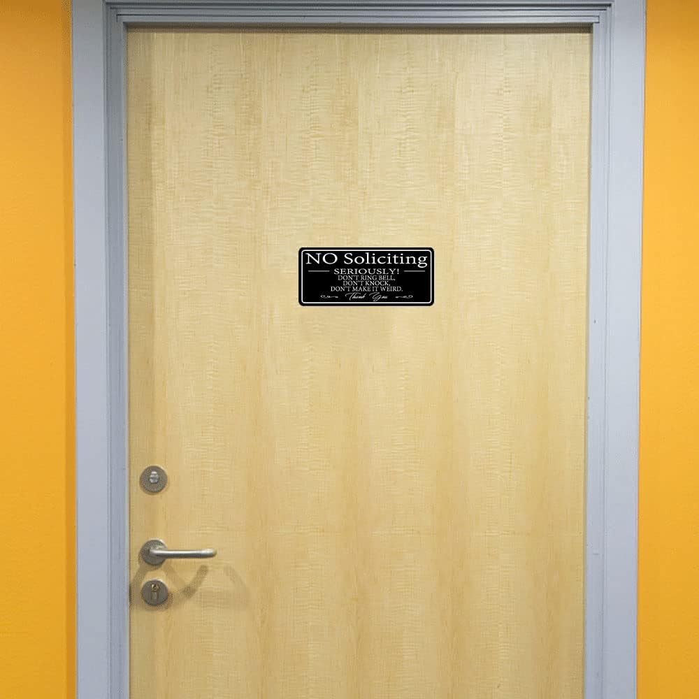 No Soliciting Sign for Home/Office, Modern Design 9x4 Inch Acrylic Sign, Self-Adhesive
