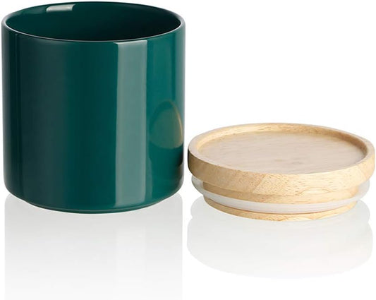 Sweejar Kitchen Canisters Ceramic Food Storage Jar, Stackable Containers with Airtight Seal Wooden Lid for Serving Ground Coffee, Tea, Sugar, Salt and More - 16 Fl Oz (Jade)