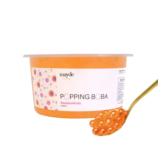 Mayde Popping Boba Pearls for Drinks, Desserts, & Breakfast Bowls, Passionfruit Flavor, 490 grams