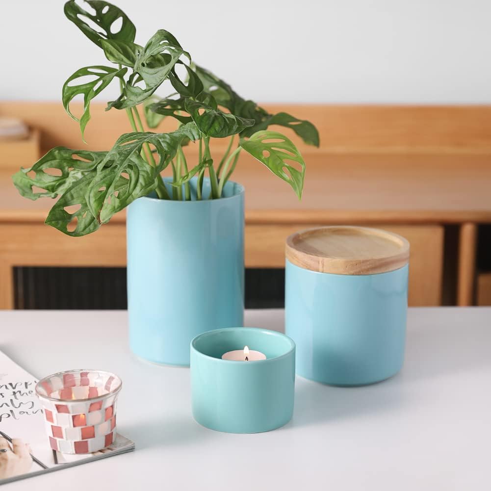 Sweejar 5 Oz Ceramic Salt Cellar with Lid, Stackable Spice Jars for Sugar, Flours, Candies, Liquid Seasonings, Modern Storage Container Coffee Keeper(White)