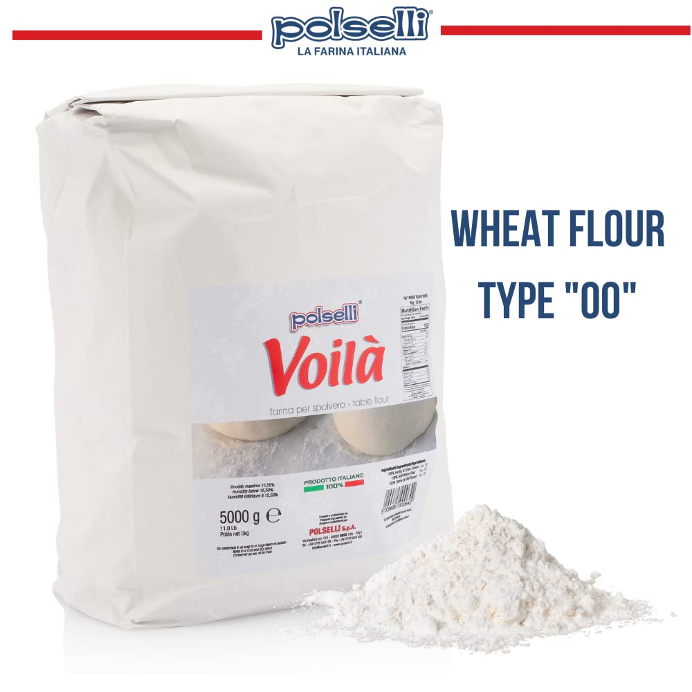 Voila, Table and Dusting Flour, Soft Wheat, Pizza, Baking, Pasta, Italy, Spolvero, All Natural, Non GMO, Not Bleached(5 kg) 11 lbs Polselli