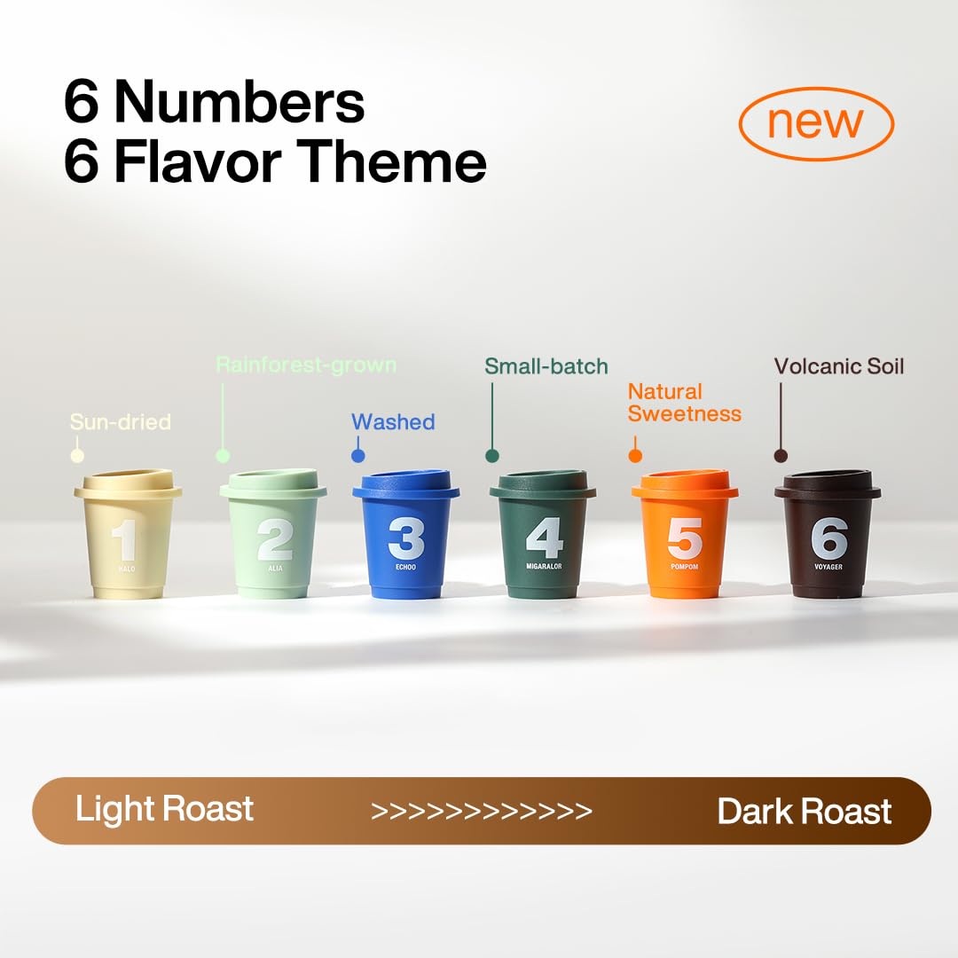 SATURNBIRD Coffee Instant Cold Brew, 6-Flavor Variety Sampler Pack, Light/Medium/Dark Roast, 100% Arabica Freeze-Dried Espresso Powder, 6 Single-Serve Pods for Gifts, Travel & Camping