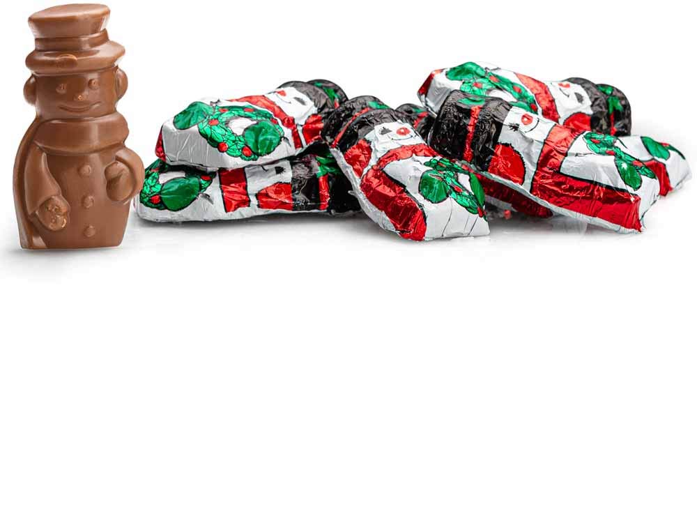 Madelaine Premium Solid Milk Chocolate Snowmen - Christmas Party Favor - Candy Stuffer & Holiday Treat - Wrapped In Italian Foil - Contains Half Pound