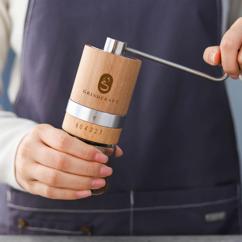 Premium Manual Burr Coffee Grinder - Made with real Beechwood; Hand Coffee Grinder with Stainless Steel Burr Mill; Extra-Fine to Coarse Coffee & Espresso Burr Grinder (Light Brown)