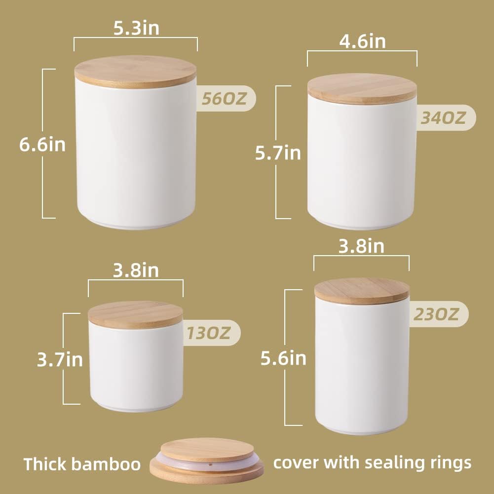 Sweejar Kitchen Canisters Ceramic Food Storage Jar Set, Stackable Containers with Airtight Seal Wooden Lid for Serving Ground Coffee, Tea, Herbs, Grains, Sugar, Salt - Set of 4 (Jade)