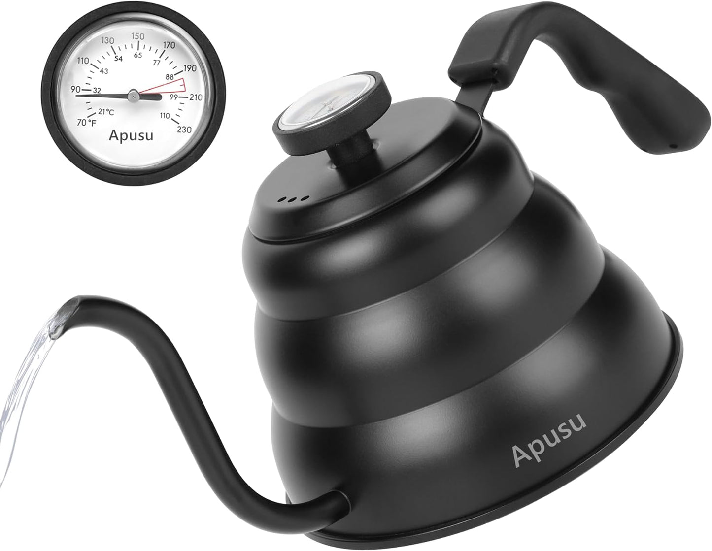 Pour Over Kettle for Manual Drip Coffee and Tea with Thermometer 28oz Gooseneck Kettle with Flow Control Stainless Steel Water Kettle for Stovetop,800ml,4 Cup,Black,1Pack