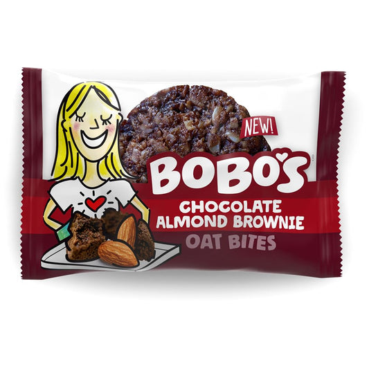 Bobo's Oat Bites (Almond Brownie, 30 Pack Box of 1.3 oz Bites) Gluten Free Whole Grain Rolled Oat Snack- Great Tasting Vegan On-The-Go Snack, Made in the USA