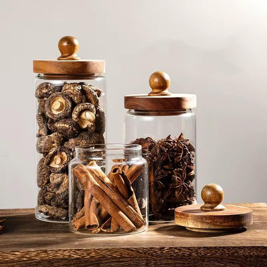 Glass Jars with wooden lids for spices, sugar, beans, nuts or pasta (30oz (900ml))