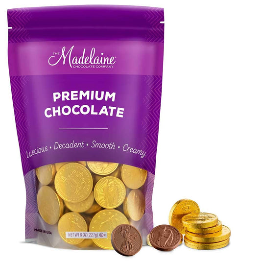 Madelaine Gold Chocolate Coins – Individually Wrapped Candy Basket Fillers – Assorted Sizes 8 Oz Chocolates Gold Coins - Christmas Candy Holiday Treats & Party Favors