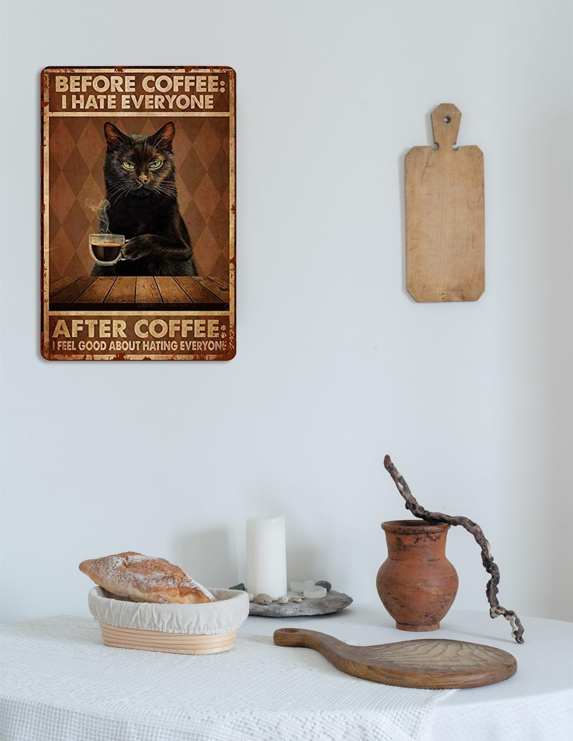 Funny Cat Coffee Metal Tin Sign Vintage Kitchen Signs Wall Decor Home Bar Cafe Decorations Art Poster 8x12 Inch,Before Coffee I Hate Everyone Signs