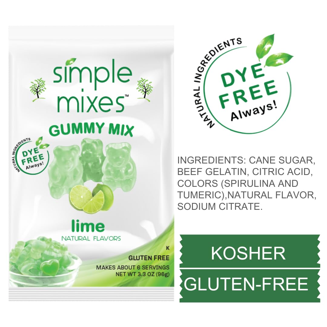Simple Mixes Natural Gummy Mix, Healthy Snack, Dye-Free, No Gluten or Fat, Kosher, (3-Pack, Lime)
