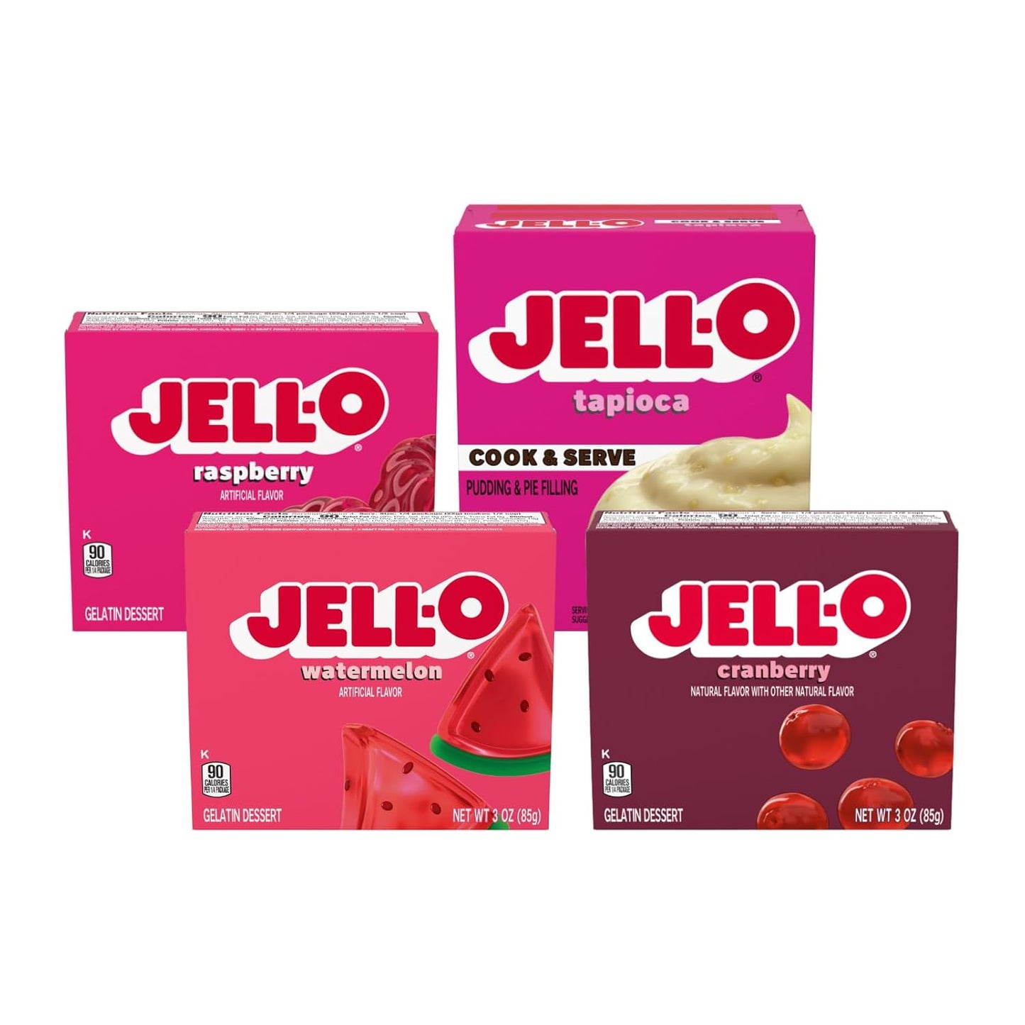 Jell-O Fat Free Cook & Serve Pudding & Pie Mix – Assorted Flavors: Tapioca, Cranberry, Raspberry, Watermelon Variety Pack