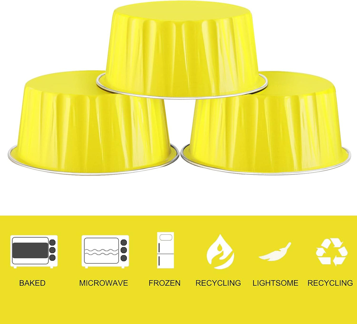 EUSOAR Aluminum Ramekins with Lids, 50pcs 5oz Aluminum Foil Baking Cups, Disposable Foil Ramekins Muffin Liners, Aluminum Foil Dessert Containers Cupcake Holders Pans with Lids Yellow