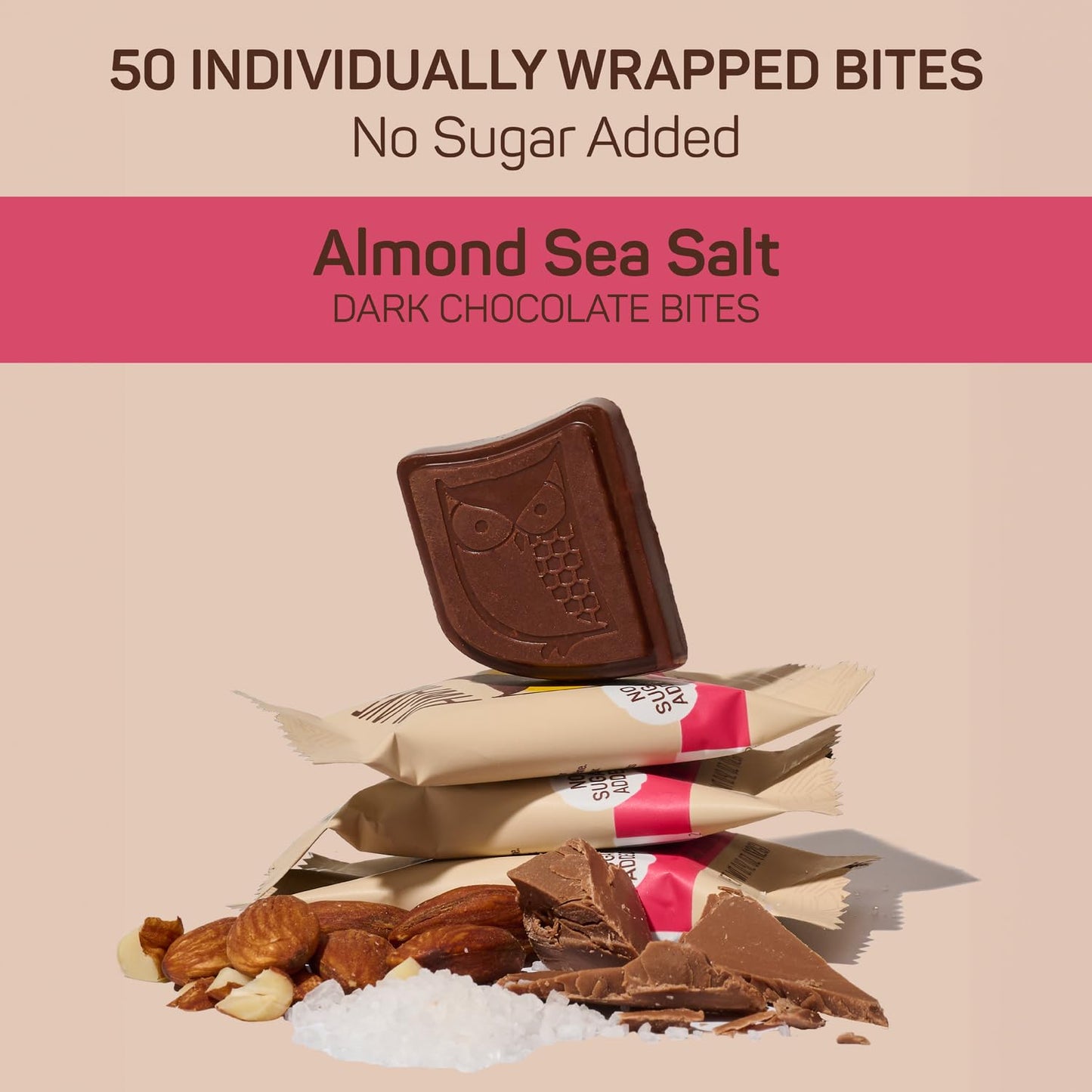 AWAKE - Caffeinated Chocolate Bites - 50mg of Caffeine - Bite-Size Energy Bars - Low-Calorie Snacks - Keto - Gluten-Free - Non-GMO - Coffee Alternative - Almond Sea Salt Dark Chocolate - 50 Bites