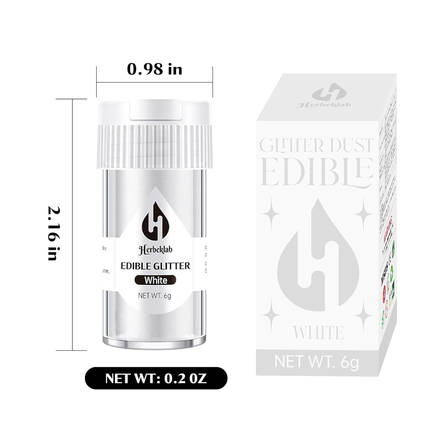 White Edible Glitter – 6g Luster Dust Drink Glitter, Food Grade Shimmer Powder for Cocktails, Cakes, Beverages, Chocolate & Candy