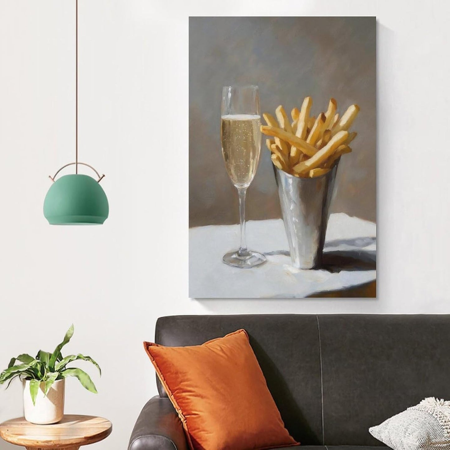 Pomme Frites And Champagne Bar Cart Canvas Printing Painting Poster Cute Quirky Whimsical Cocktail Art Bar Cart Decor French Fries Trendy Home Wall Art Decoration 08x12inch(20x30cm)