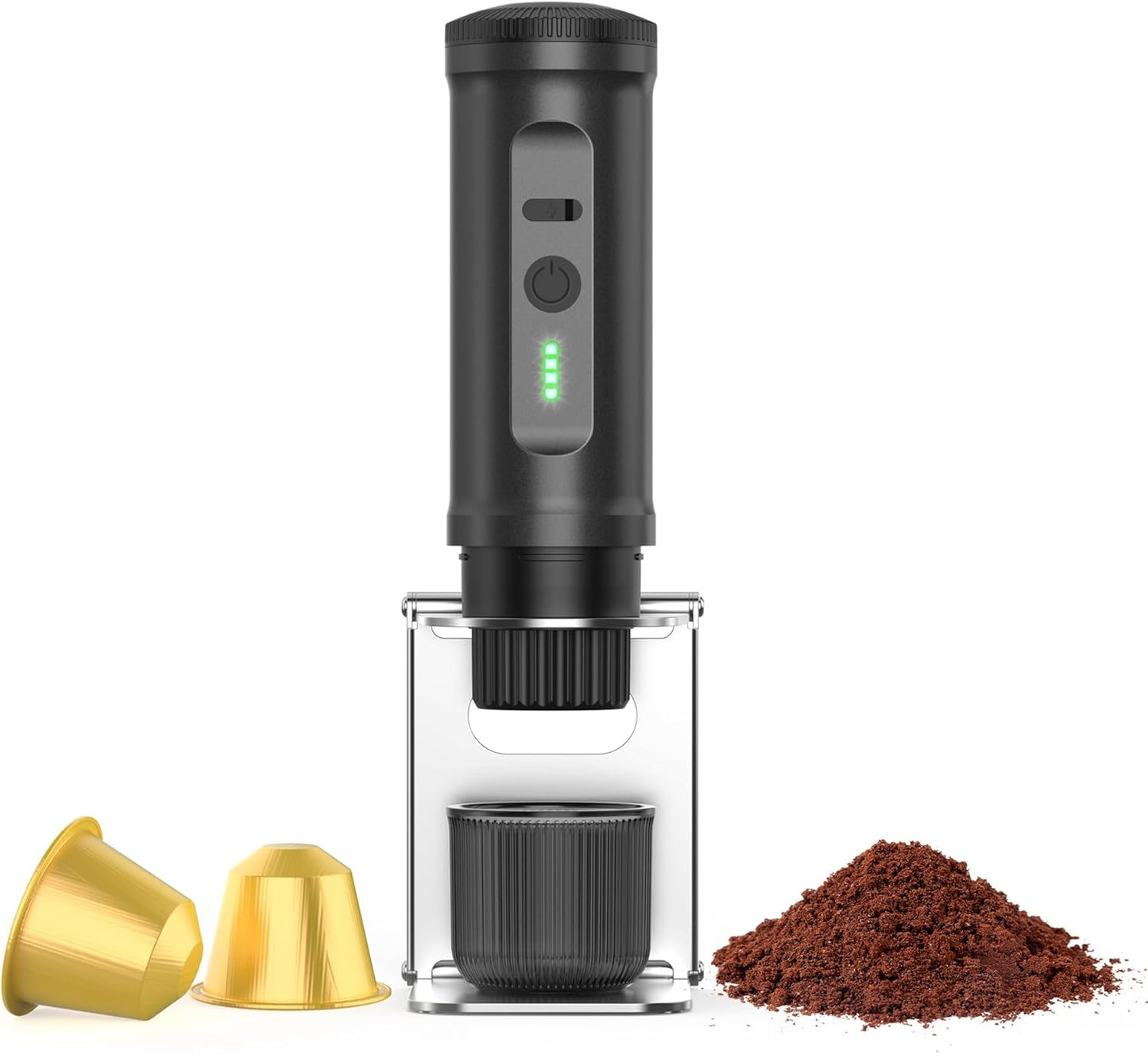 Camping Coffee Maker with Folding Stand|Portable Espresso Machine for Travel, Outdoor & Office|20Bar Pressure|7500mAh Battery|Heats in 3 Mins|Compatible with Coffee Capsules&Ground Coffee|Space-Saving