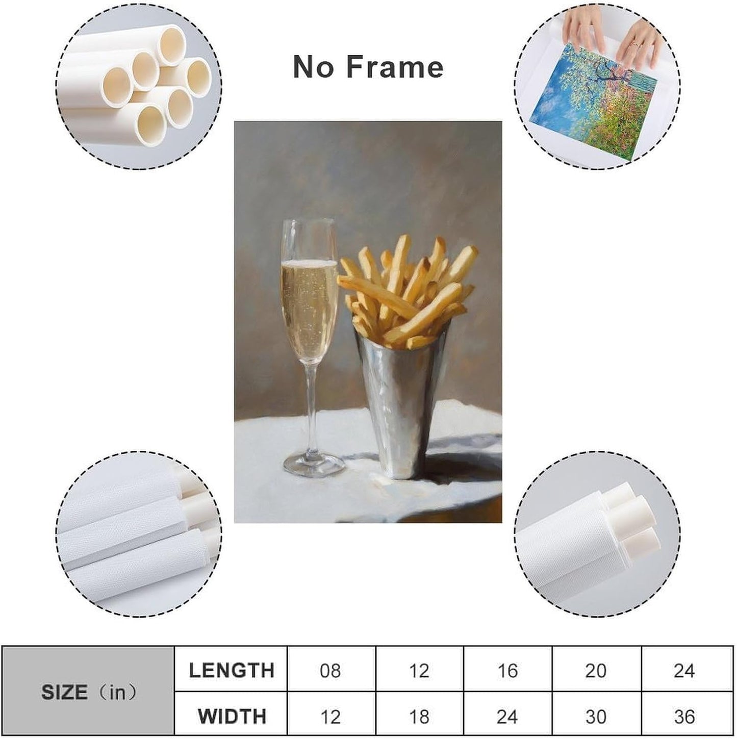 Pomme Frites And Champagne Bar Cart Canvas Printing Painting Poster Cute Quirky Whimsical Cocktail Art Bar Cart Decor French Fries Trendy Home Wall Art Decoration 08x12inch(20x30cm)