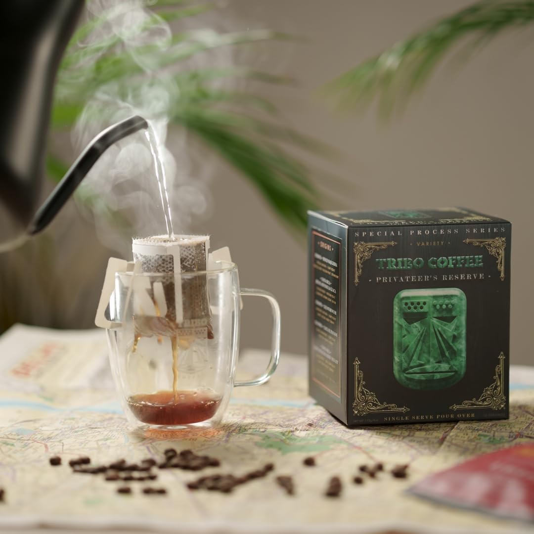 Tribo Coffee Single-Serve Portable Pour Over Drip Coffee - Privateer's Reserve Variety - 10 Servings (Light - Medium Roast)