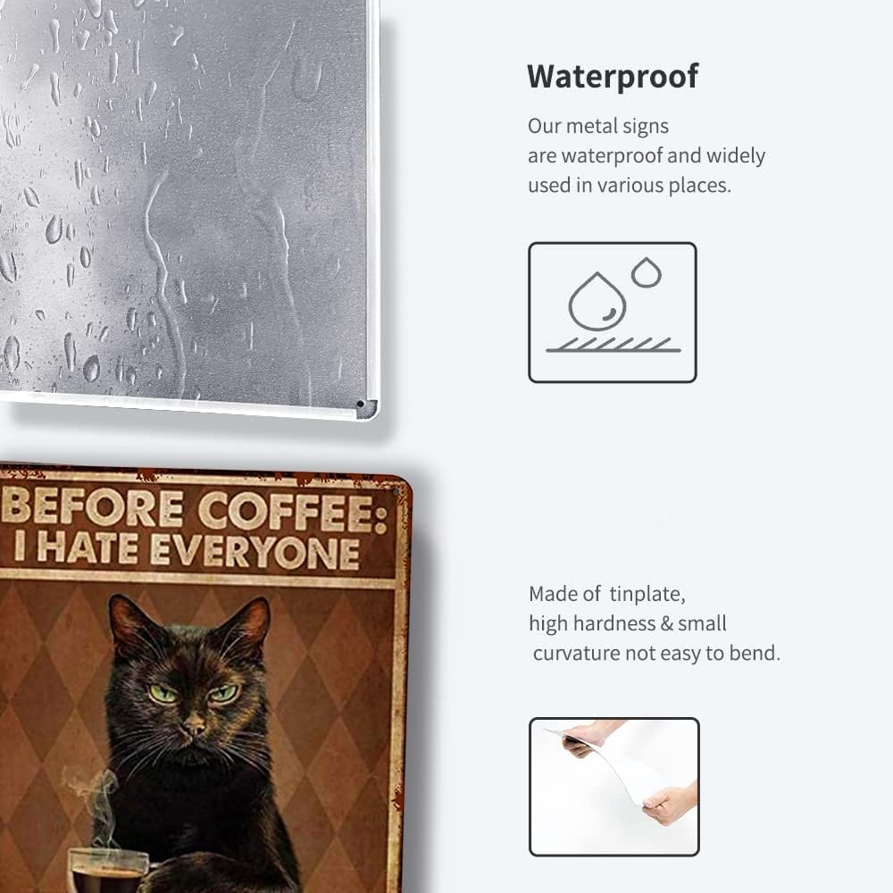 Funny Cat Coffee Metal Tin Sign Vintage Kitchen Signs Wall Decor Home Bar Cafe Decorations Art Poster 8x12 Inch,Before Coffee I Hate Everyone Signs
