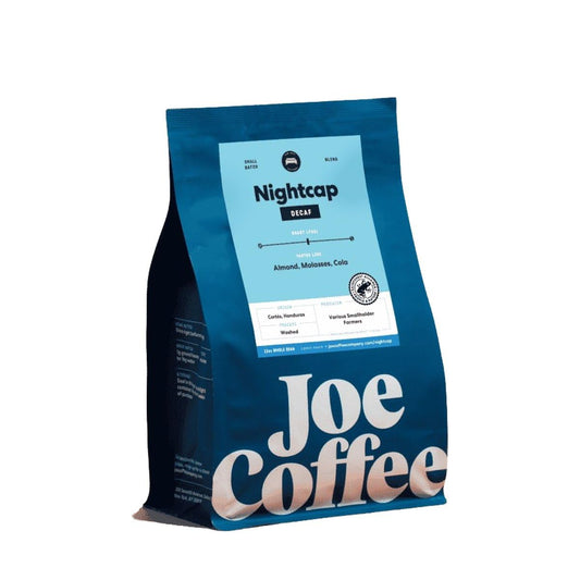 Nightcap Decaf - Roasted by Joe Coffee Company - Whole Bean Coffee - 12 Ounce Bag