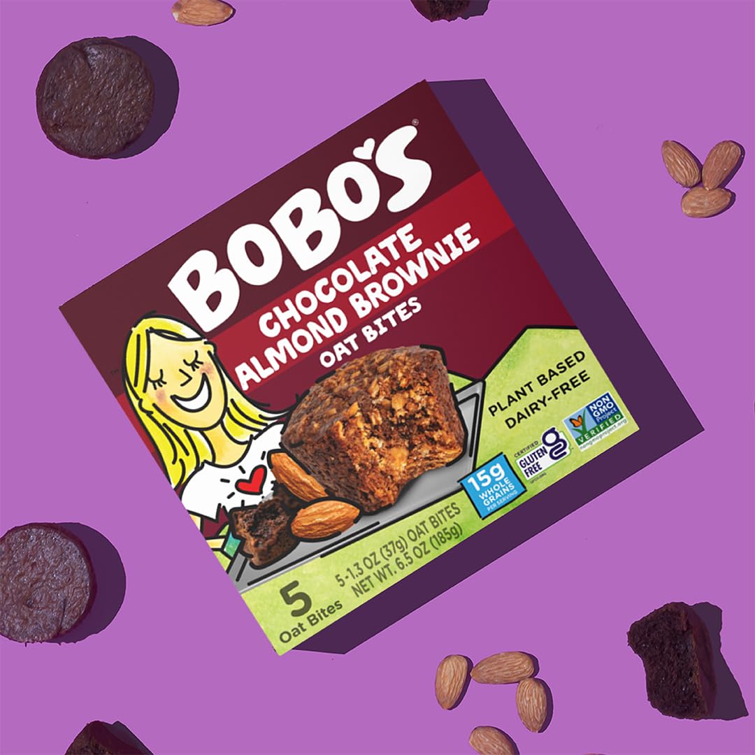 Bobo's Oat Bites (Almond Brownie, 30 Pack Box of 1.3 oz Bites) Gluten Free Whole Grain Rolled Oat Snack- Great Tasting Vegan On-The-Go Snack, Made in the USA
