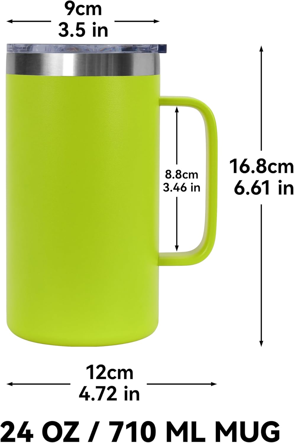 DOMICARE 24oz Mug with Handle and Lid, Stainless Steel Coffee Mug, Reusable Insulated Cup, Travel Mug with Handle, Double Wall Vacuum Coffee Tumbler for Men and Women, Light Green, Pack 1