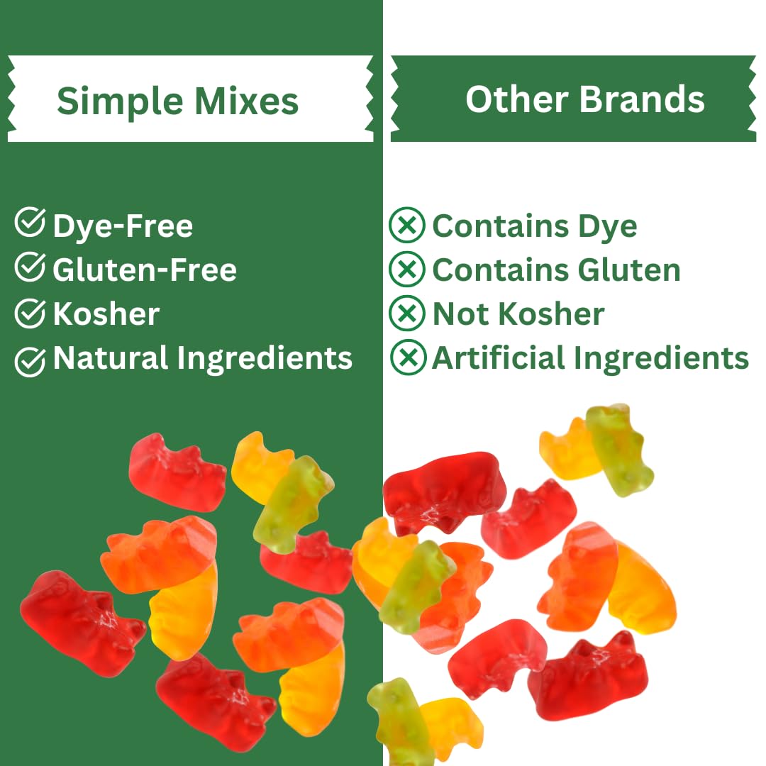 Simple Mixes Natural Gummy Mix, Strawberry, Lime, Cherry, Orange & Raspberry, Dye-Free, No Gluten or Fat, Kosher, (Variety, 5 Pack)