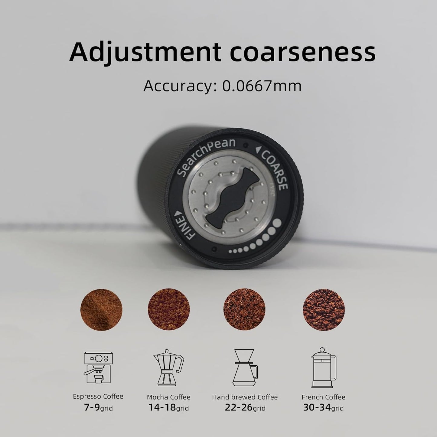 Effortless Burr Mill SearchPean Manual Coffee Grinder, 30g Capacity with CNC Stainless Steel Adjustable Setting For Pour Over Espresso Camping Travel