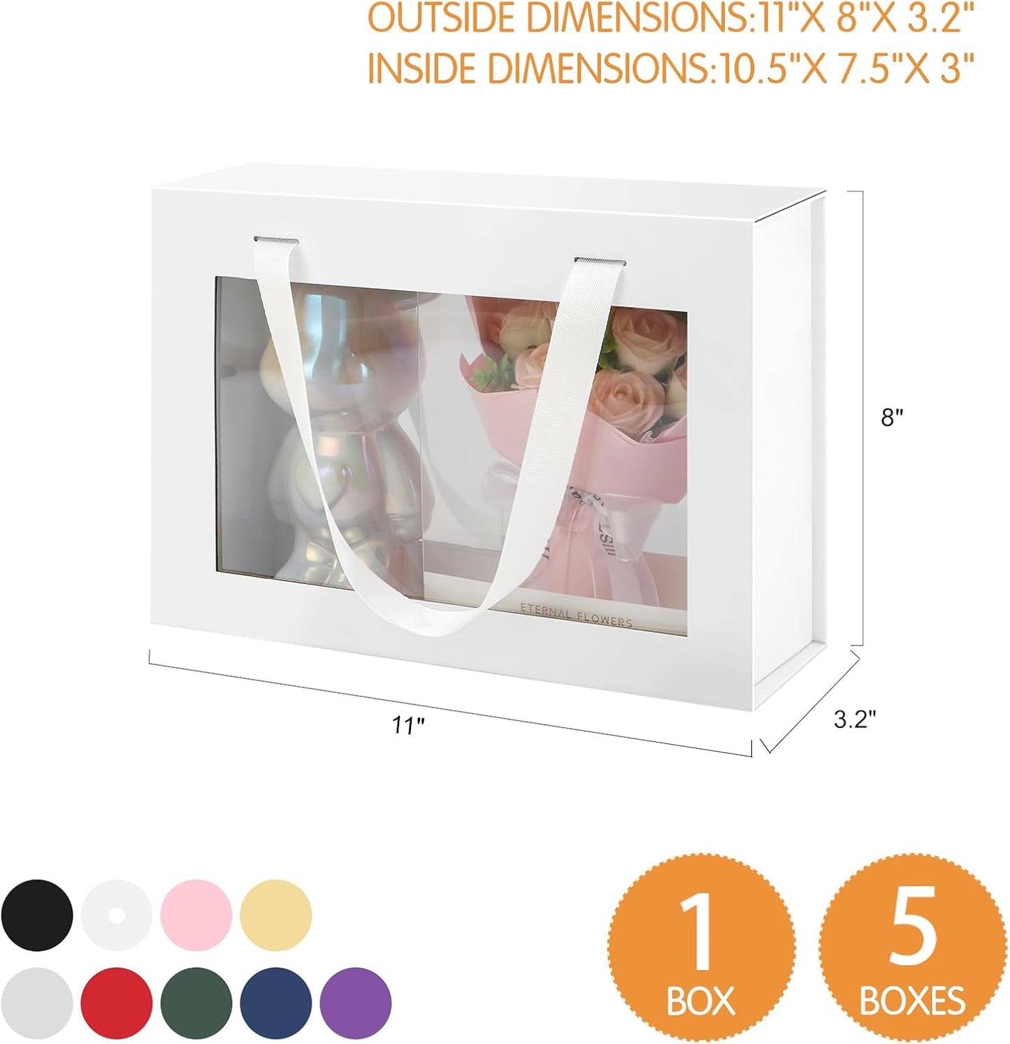 White Gift Box with Window, Clear Magnetic Gift Box with Handle for Present, Bridesmaid Proposal Box (10.5x7.5x3 Inches