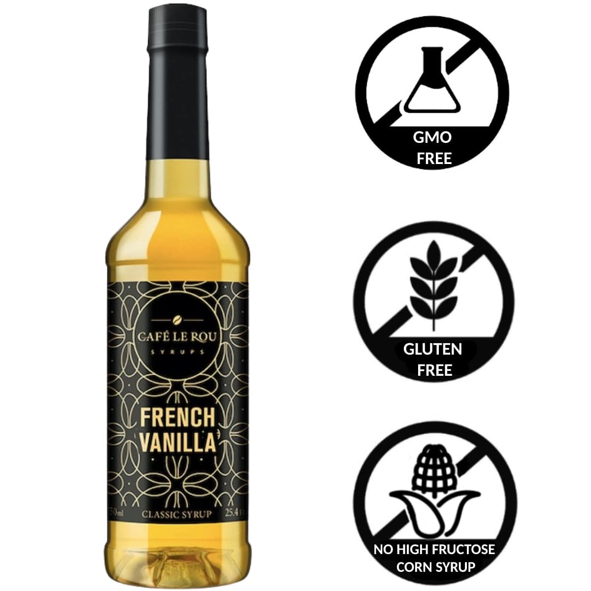 "NEW" Café Le Rou French Vanilla Classic Syrup - 25.4 oz, 1 Pack with 1 Gold Pump Dispensers 25.4 Fl Oz (Pack of 1)