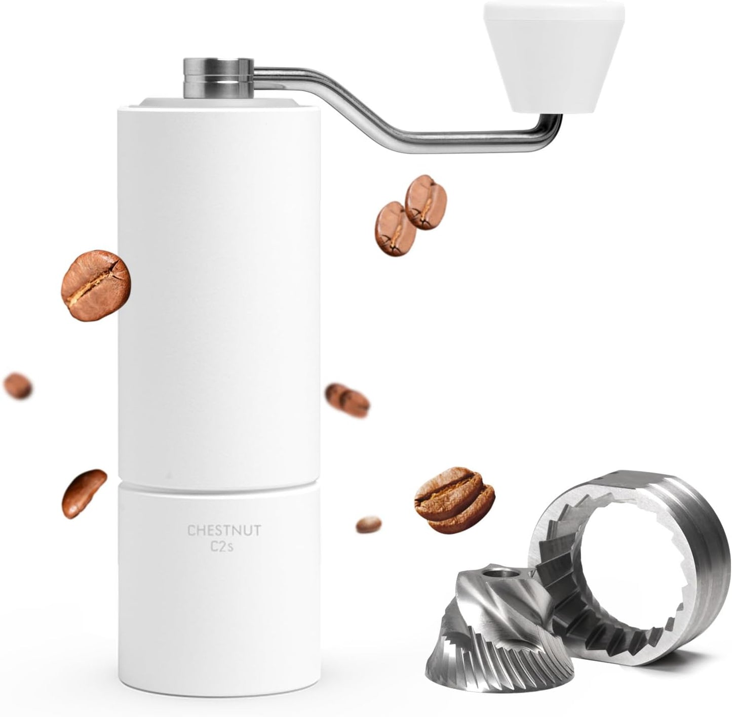 TIMEMORE Chestnut C2S Manual Coffee Grinder Capacity 25g with CNC Stainless Steel Conical Burr, Internal Adjustable Setting, Double Bearing Positioning, Hand Grinder (White)
