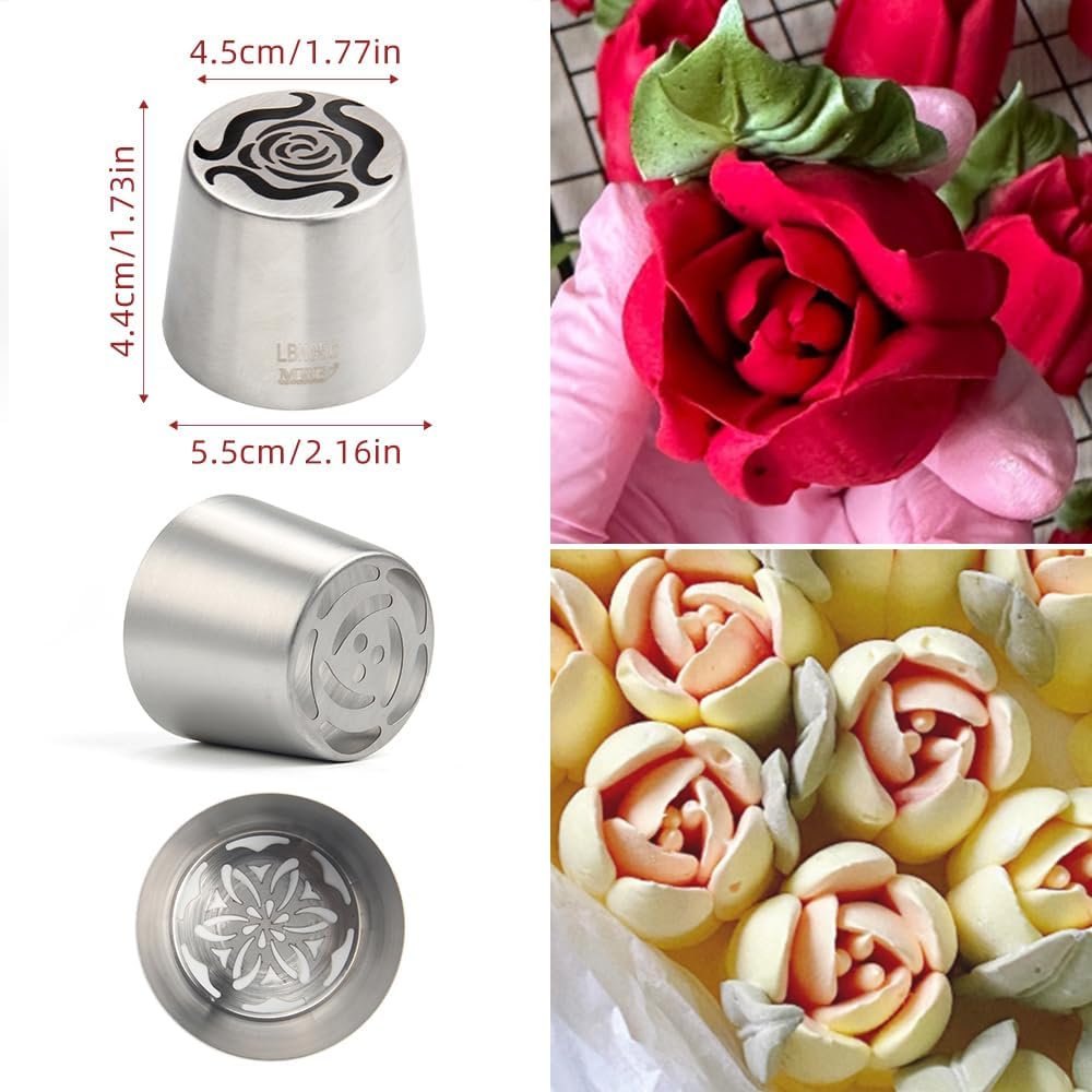 6 Pieces Extra Large Stainless Steel Russian Tulip Marshmallow Icing Tips Kit, Cupcake Dessert Piping Nozzles Set,1 Small Size Russian Icing Tip for Cake Decorations,Pastry Baking Tools
