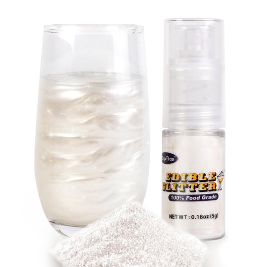 White Edible Glitter Spray 5g, Shimmer Edible Glitter for Cocktails, Food Grade Luster Dust for Beverages & Cake Decorating, Drinks, Baking, Chocolate