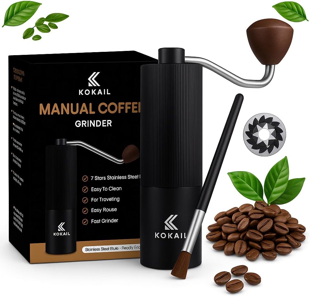 7- Star Manual Burr Coffee Grinder - Premium 420 Stainless Steel Coffee Hand Grinder with 30 g Capacity - Adjustable Coarseness for Espresso, Drip Coffee, and French Press - Easy to Clean