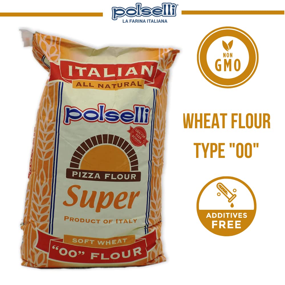 SUPER, Tipo 00 double Zero Flour, for Pizza, Bread, Pastas, and more, Specifically formulated for Roman Pizza, All Natural, Unbleached, Unbromated, No Additives, Formulated for a 72+ hour rise, (25 kg) 55 lbs by Polselli