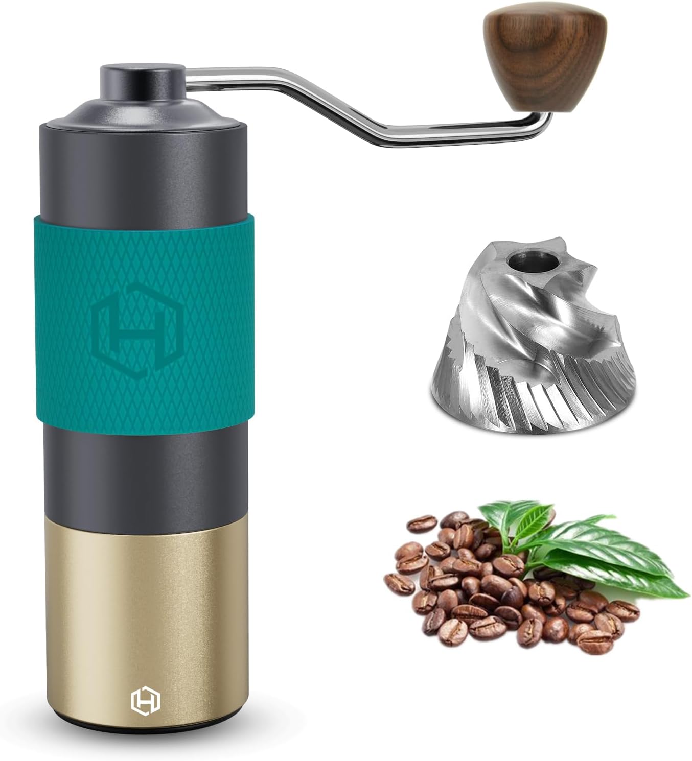 Manual Coffee Grinder - HEIHOX Hand with Adjustable Conical Stainless Steel Burr Mill, Capacity 30g Portable Mill Faster Grinding Efficiency Espresso to Coarse for Office, Home, Camping
