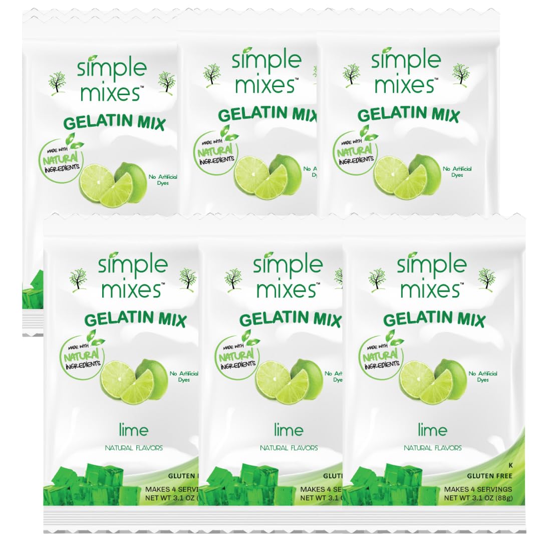 Simple Mixes Natural Gelatin Dessert, Lime, Kosher, 6 Pack of 3.1 oz each