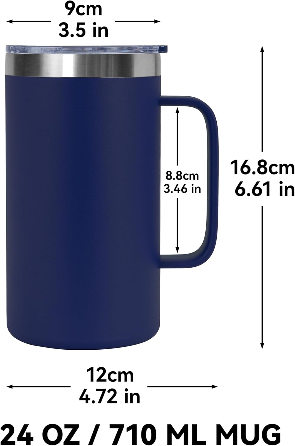 DOMICARE 24oz Mug with Handle and Lid, Stainless Steel Coffee Mug, Travel Mug with Handle, Double Wall Vacuum Coffee Tumbler, Reusable Insulated Cup, Navy, Pack 4