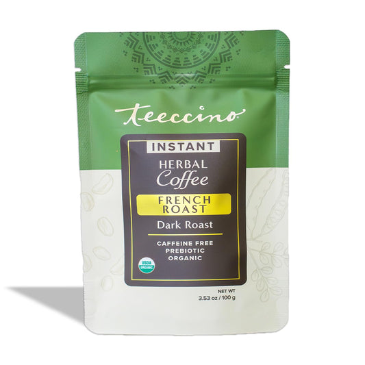 Teeccino Instant Organic French Roast Herbal Coffee – 33 servings – Instant Chicory Coffee Alternative with Microground Ramón Seeds That’s Prebiotic, Caffeine-Free & Acid Free - 3.53 ounces