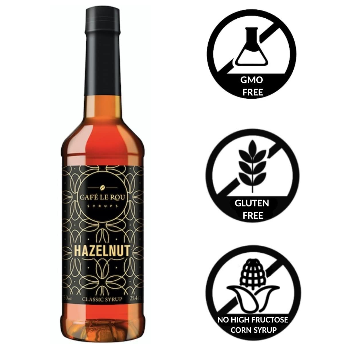 "NEW" Café Le Rou Hazelnut Classic Syrup - 25.4 oz, 1 Pack with 1 Gold Pump Dispensers 25.4 Fl Oz (Pack of 1)