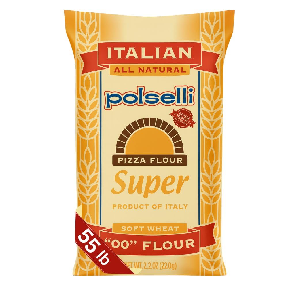 SUPER, Tipo 00 double Zero Flour, for Pizza, Bread, Pastas, and more, Specifically formulated for Roman Pizza, All Natural, Unbleached, Unbromated, No Additives, Formulated for a 72+ hour rise, (25 kg) 55 lbs by Polselli